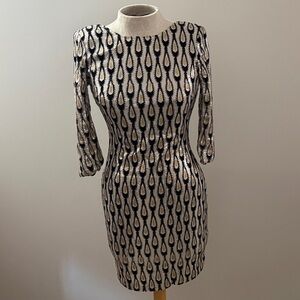 Akira Chicago Black and Gold Peacock Sequin Dress